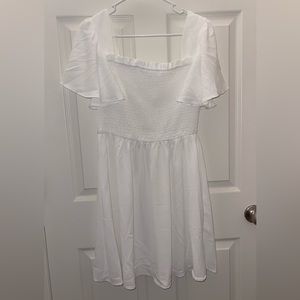 White Square Neck Ruffle Sleeve Short Dress